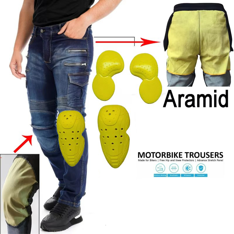 Motorcycle Gear Blue - Aramid Motorcycle Pants Men Zipper Protective